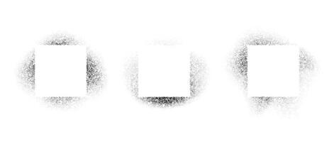 Square frames set with spray stencil effect. Grunge dotted rectangle border shadow collection. Faded noise texture shape bundle. Splattered elements for text box, banner, poster, template. vector