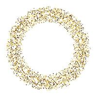 Golden confetti circle frame. Glowing dotted glitter background. Simple gold round dots form. Sparkling and shining halftone ring. Christmas decoration element. vector