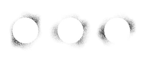 Set of circle frames with spray stencil effect. Grunge dotted round border collection. Faded noise texture radial shape bundle. Black splattered elements for text box, banner, poster, template. vector