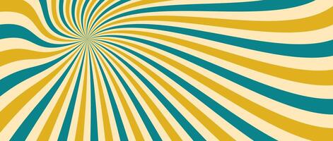 Spinning radial lines background. Yellow green curved sunburst wallpaper. Abstract warped sun rays and beams comic texture. Vintage summer backdrop for posters, banners, templates. vector