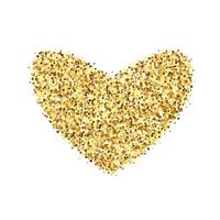 Golden confetti heart shape. Glowing dotted love background. Simple gold dots element. Sparkling halftone valentines decoration. vector