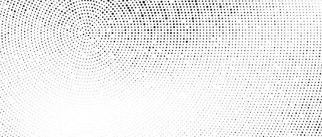 Radial halftone dots. Dotted stains gradient background. Concentric comic texture with fading effect. Black and white rough gritty wallpaper. Grunge monochrome spotted pop art backdrop. vector