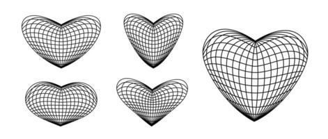 Wireframe heart shapes set. Grid design element. Love and romantic or cardiology concept for posters, templates, flyers, banners. Bundle vector