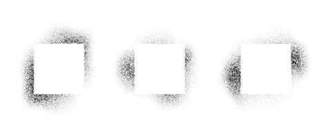 Square frames collection with spray stencil effect. Grunge dotted rectangle border shadow set. Faded noise texture shape bundle. Splattered elements for text box, banner, poster, template. vector