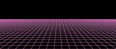 Pink neon flat wireframe grid. Checkered floor landscape. Horizontal chessboard plane in perspective. Black and white abstract lattice surface background. vector