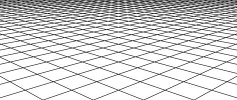 Diagonal wireframe grid. Checkered tile floor landscape. Horizontal chessboard plane in perspective. Black and white flat lattice surface background. vector