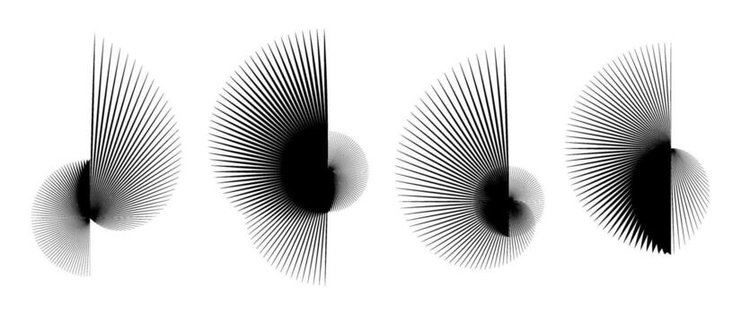 resumen puntiagudo elementos colocar. radial y espiral radios objetos recopilación. Delgado espina semicírculo formas y angular rayos de sol haz para carteles, collages, decoración. futurista paquete vector