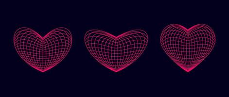 Pink wireframe heart shapes set. grids. Grid design element. Love or cardiology concept for posters, templates, flyers, banners. Illustration pack vector