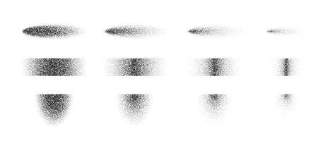 Set of textured gradient shadows and shapes. Fading stippled shade elements collection. Black vintage dotted stencil effect spots. Halftone noise grain forms pack. Illustration bundle vector