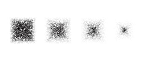 Vanishing stippled square texture set. Black disappearing dotted gritty rectangle element collection. Fading noise grain dot work shapes. Half tones and shadows affect illustration bundle. vector