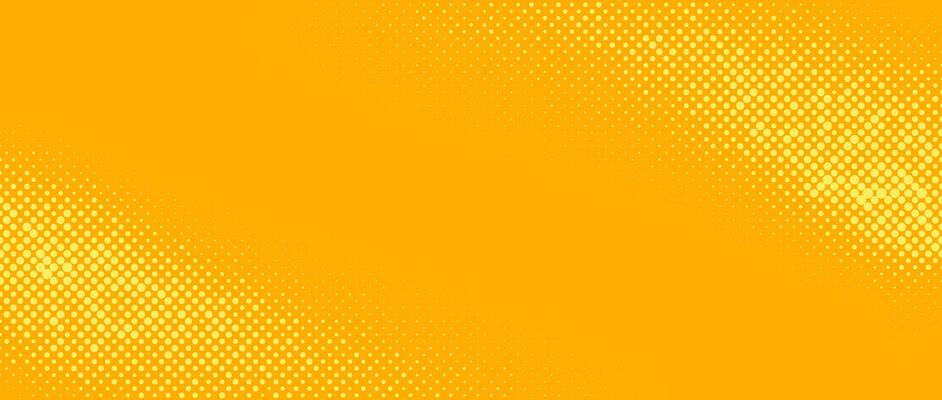 Yellow orange halftone background. Retro comic grain texture. Pixelated dots cartoon wallpaper. Pop art faded gradient pattern.