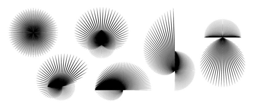 resumen puntiagudo elementos colocar. radial y espiral radios objetos recopilación. Delgado espina formas y angular rayos de sol haz para carteles, collages, decoración. futurista paquete vector