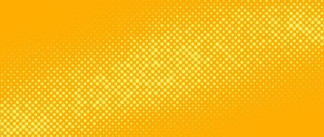 Yellow orange halftone background. Retro comic grain texture. Square pixelated dots cartoon wallpaper. Pop art faded gradient pattern. vector