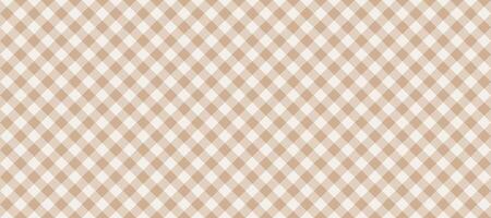 Diagonal gingham seamless pattern. Beige and white vichy background texture. Checkered tweed plaid repeating wallpaper. Natural nude fabric and textile swatch design for print. vector