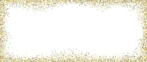 Golden glitter rectangular frame. Gold confetti sparks textured background. Glowing foil dots wallpaper. Decorative Christmas dust frame for banner, poster, flayer. vector