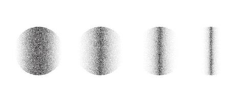 Set of textured linear gradient spheres. Black dotted fading circles collections. Stippled round elements pack. Vanishing noise grain dot work shapes. Halftone effect illustrations bundle. vector