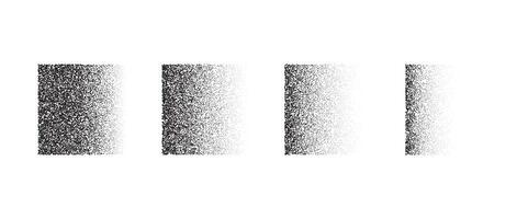 Fading gradient texture set. Black dotted square element collection. Stippled shade object pack. Noise grain dotwork shapes. Halftone effect illustrations bundle. vector