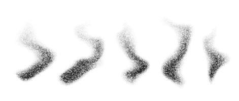 Textured wavy forms set. Black stipple grain smoke or steam pack. Dotted sand noise fog collection. Smooth gritty gradient waves bundle. Grunge design elements. vector