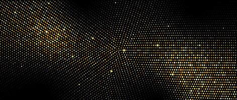 Golden radial halftone background. Gold glitter confetti wallpaper. Retro dotted circles pattern with sparkles. Design template for banner, flyer, poster, presentation. Luxury illustration vector