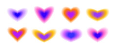 Y2k heart shape set. Trendy blurry aura collection. Blurred smooth gradient elements for logo, templates, badges, stickers, collages. vector