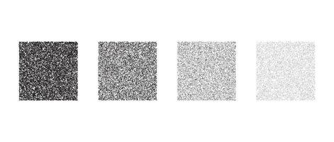 Set of stippled square texture. Black dotted gritty rectangle element collection. Noise grain dot work cube shapes. Half tones and shadows effect illustration bundle. vector