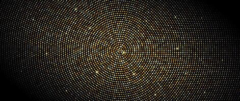 Golden radial halftone background. Gold glitter confetti wallpaper. Retro dotted circles pattern. Design template for banner, flyer, poster, presentation. Luxury illustration vector