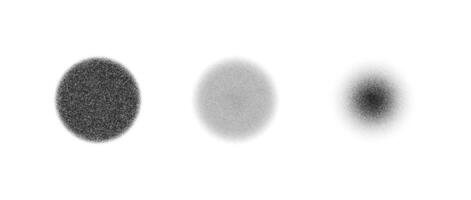 Stippled texture circle set. Black dotted round element collection. Fading noise grain dot work shapes. Vanishing half tones and shadows effect illustration bundle. vector