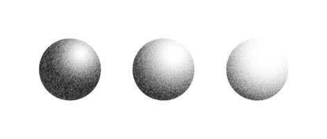 Textured gradient spheres set. Black dotted circles collection. Stippled round elements pack. Fading noise grain dot work shapes. Vanishing half tone effect illustration bundle. vector