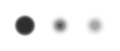 Stippled texture circle set. Black dotted round element collection. Fading noise grain dot work shapes. Vanishing half tones and shades effect illustration bundle. vector