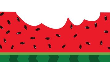 Flat bitten watermelon slice with green rind and black seeds on white background vector