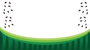 Minimal watermelon background with striped green rind and black seeds on a transparent background vector