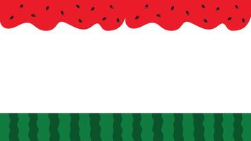 Flat watermelon with green striped rind and red pulp border on white background vector