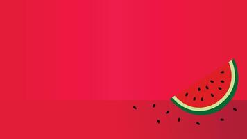 Flat watermelon slice with seeds isolated on a red background vector