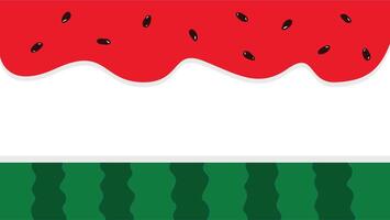 Flat watermelon border featuring green rind and red pulp on white background vector