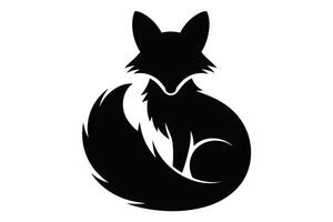 Black Fox Silhouette curled up with tail on white background vector