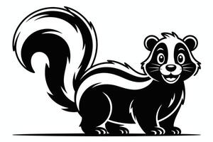Smiling Skunk Illustration in Black and White with Striped Tail vector