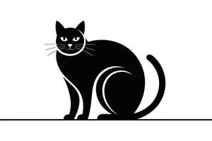 Black Cat Silhouette Sitting on a Line Against White Background vector