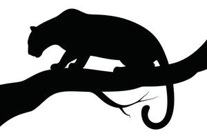 Black Panther Silhouette on a Tree Branch Against White Background vector