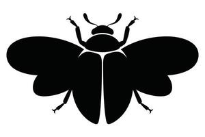 Black Insect Silhouette with Antennae and Wing Shapes on White Background vector