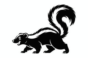 Black and White Skunk Illustration Walking with Tail Raised vector