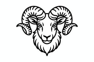 Black and White Ram Head Outline on White Background vector