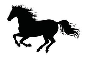 Black silhouette of a running horse with flowing mane and tail on white background vector