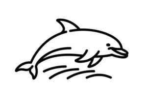 Black and white illustration of a leaping dolphin with water lines vector