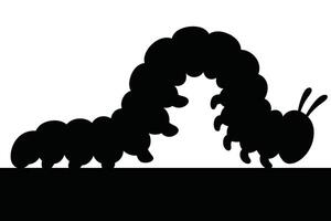 Black caterpillar silhouette arching over a black horizontal line on white background vector