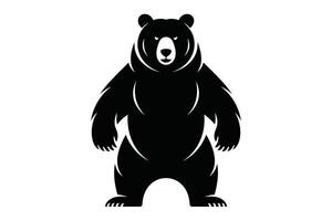 Black Bear Silhouette Standing Frontal on White Background vector