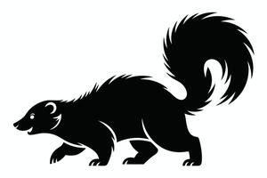 Black and White Skunk Silhouette Walking with Tail Up on White Background vector