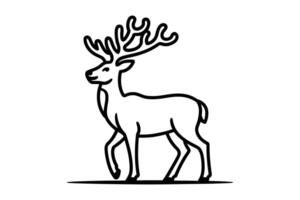 Black and white outline illustration of a deer with large antlers walking vector