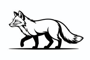 Black and White Fox Silhouette Walking on White Background vector