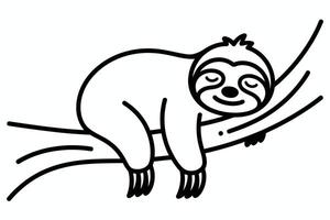 Black and White Sloth Cartoon Resting on a Branch animal vector