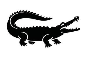 Black Alligator Silhouette with Open Mouth and Spiked Tail on White Background vector